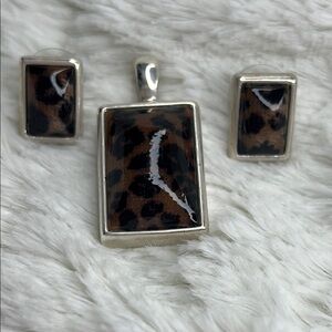 Leopard Print Silver Jewelry Set